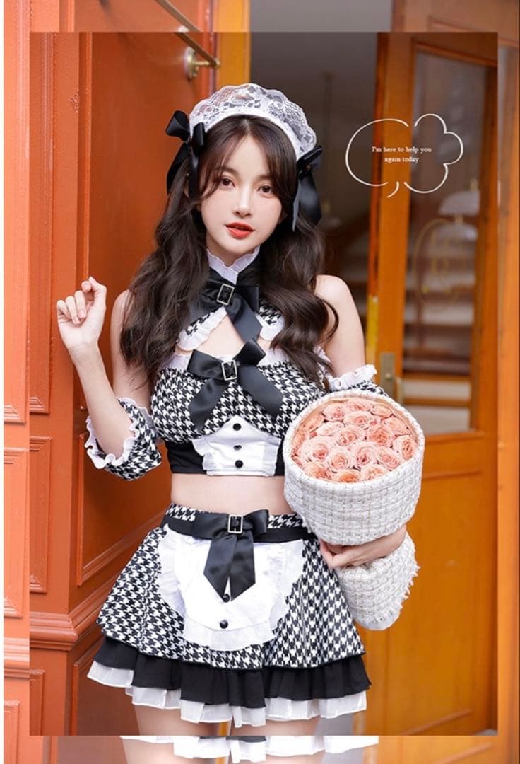 千鳥柄セクシーメイド　ハロウィンコスプレ7点セットMalymoon/マリームーン