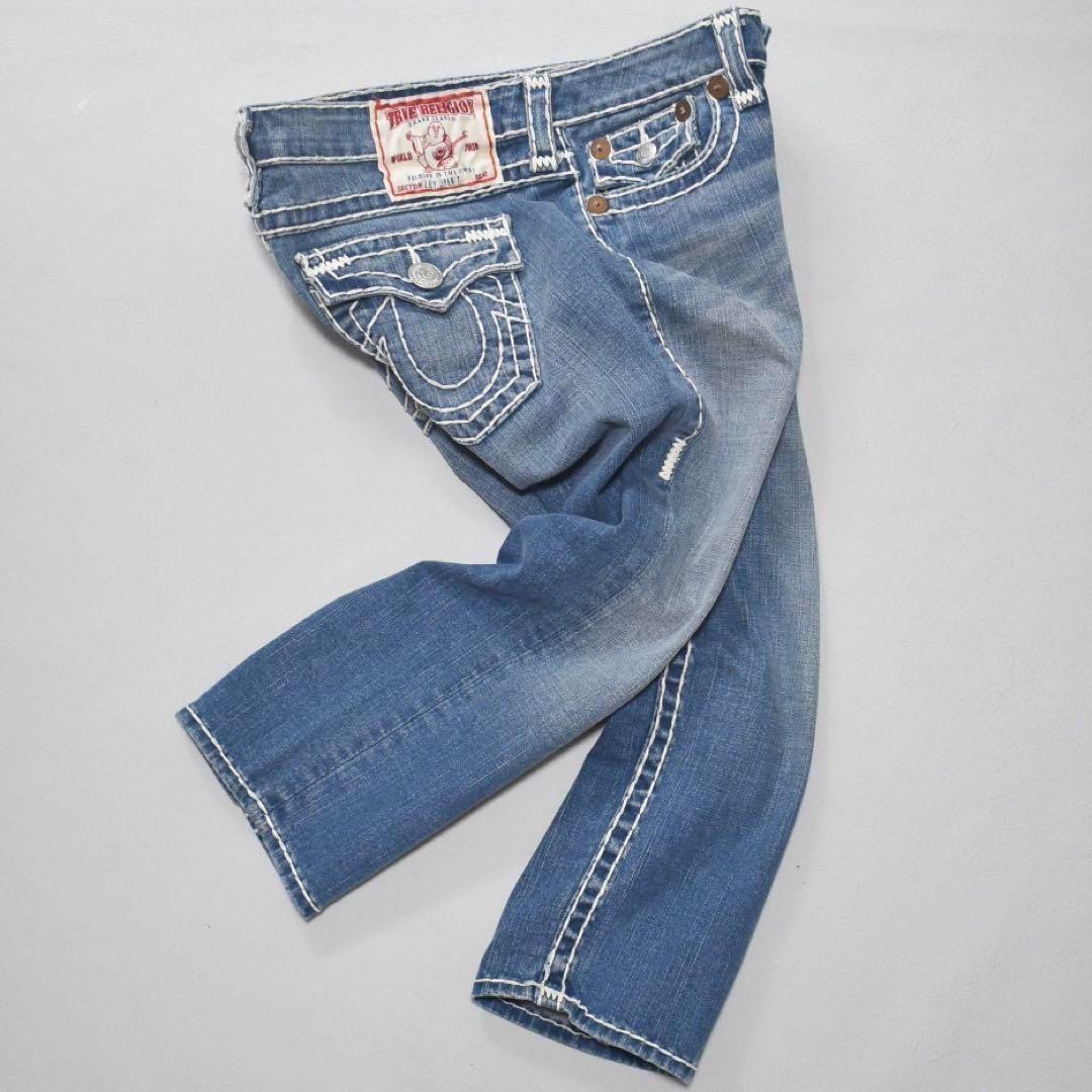 完売モデル✨TRUE RELIGION クロップドジーンズ W32 極太ステッチ