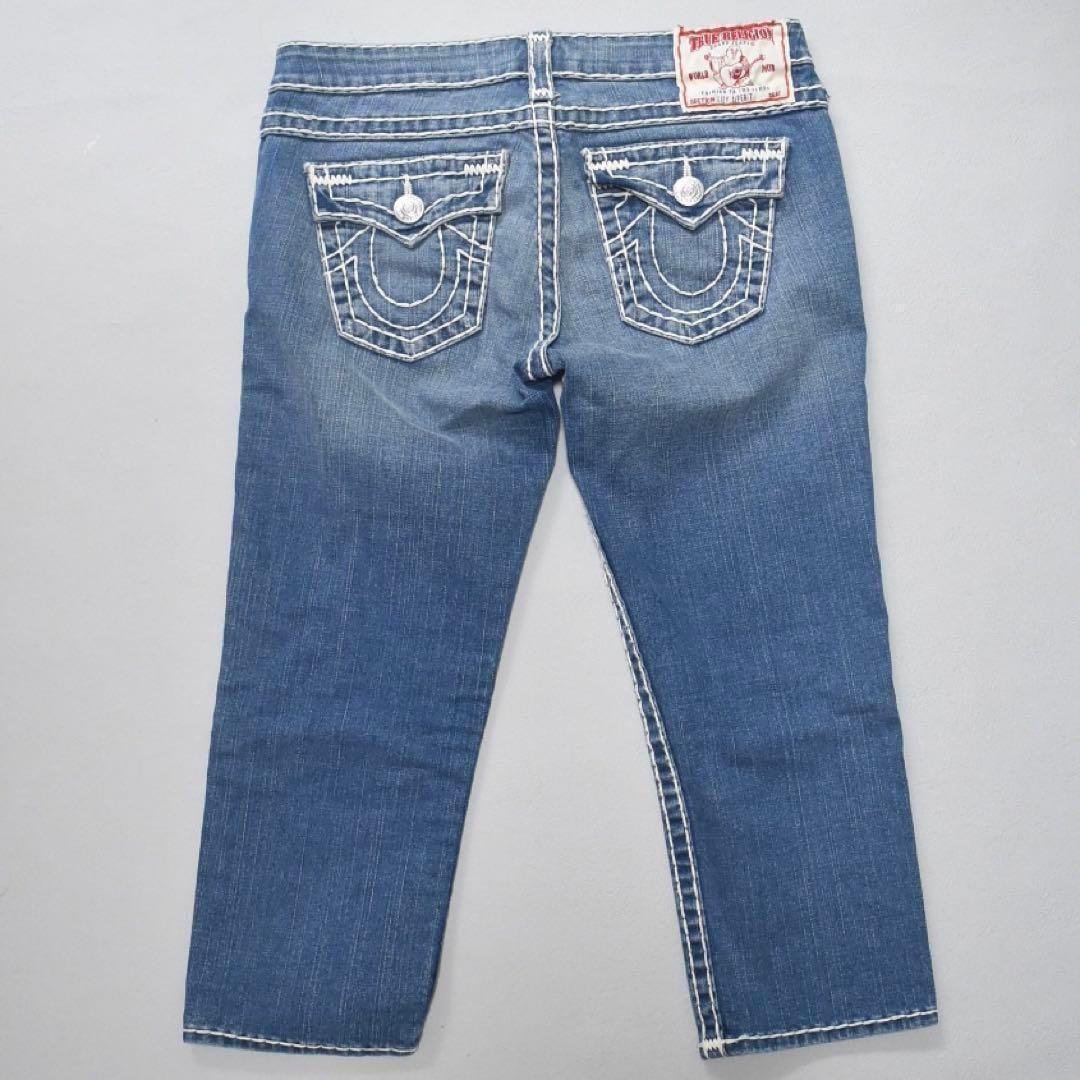 完売モデル✨TRUE RELIGION クロップドジーンズ W32 極太ステッチ