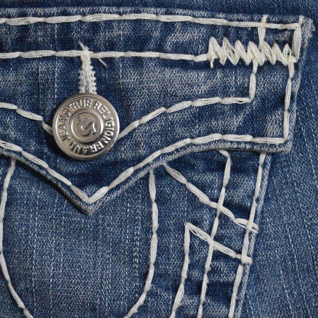 完売モデル✨TRUE RELIGION クロップドジーンズ W32 極太ステッチ