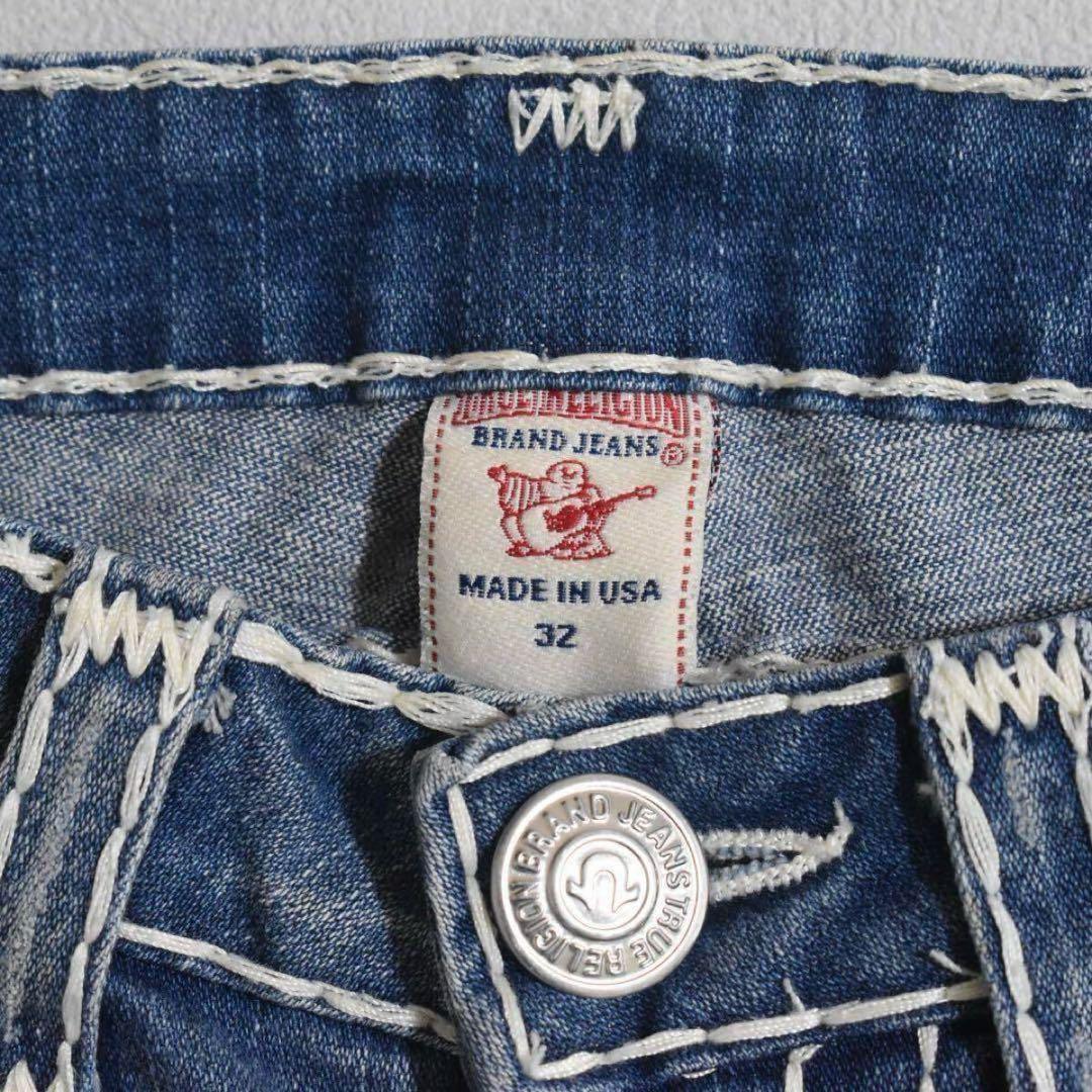 完売モデル✨TRUE RELIGION クロップドジーンズ W32 極太ステッチ