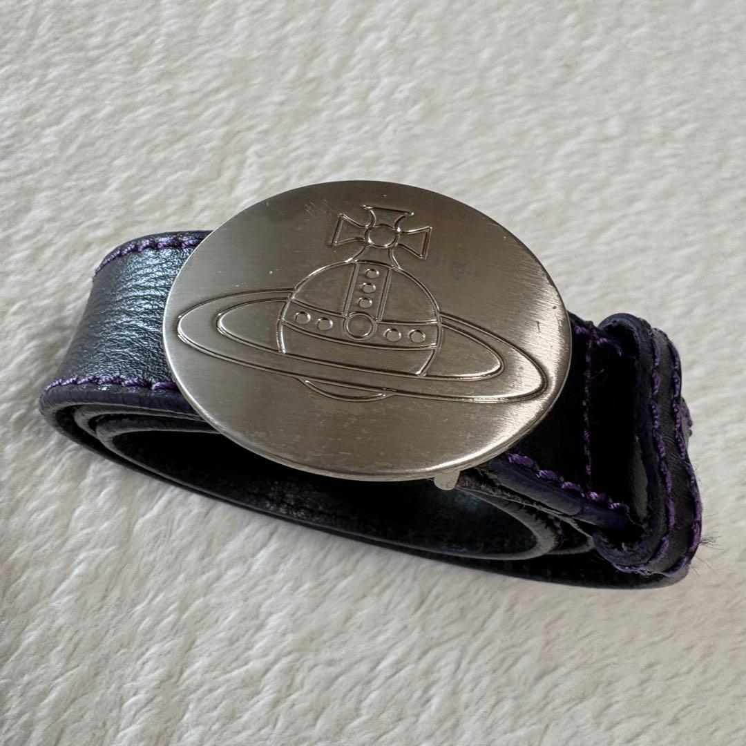 ヴィヴィアンウエストウッド オーブバックル レザーベルト 男女兼用 黒×パープル