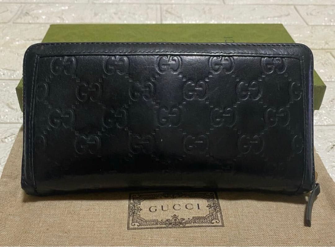 GUCCI グッチ ラウンドファスナー 長財布 インターロッキング ブラック