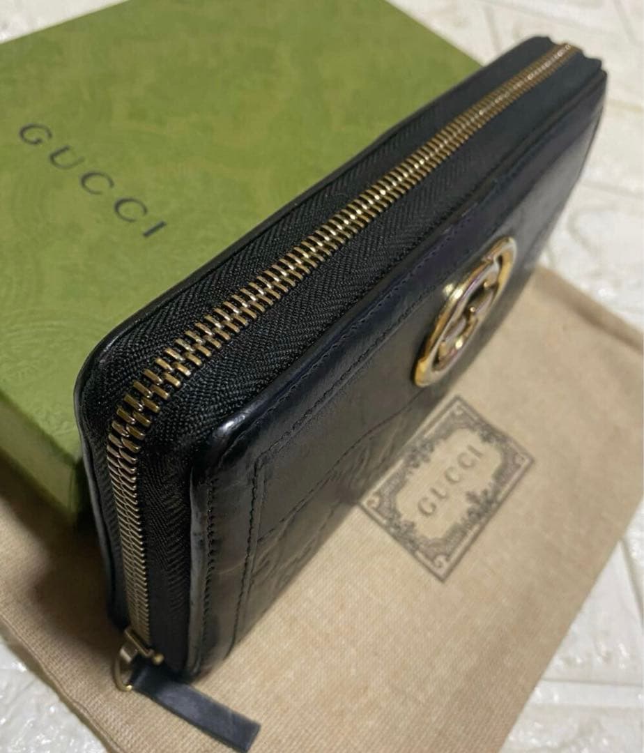 GUCCI グッチ ラウンドファスナー 長財布 インターロッキング ブラック