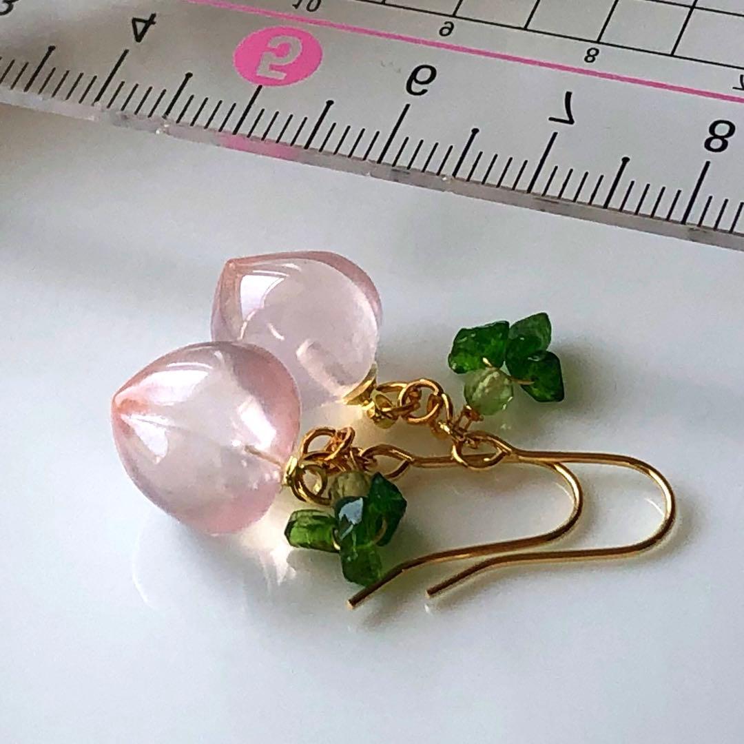 天然石♡もものピアス14kgf