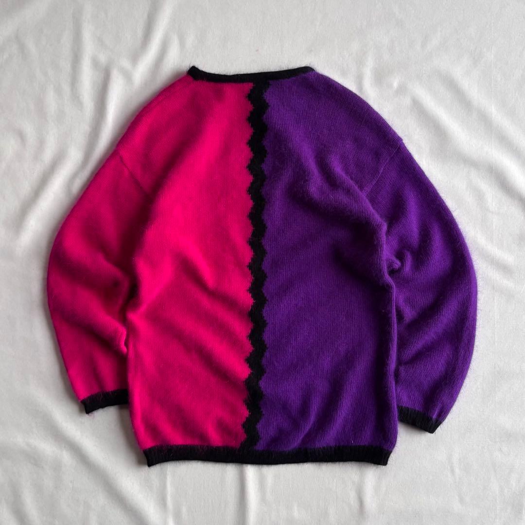 80s USA label angora×lambswool art knit
