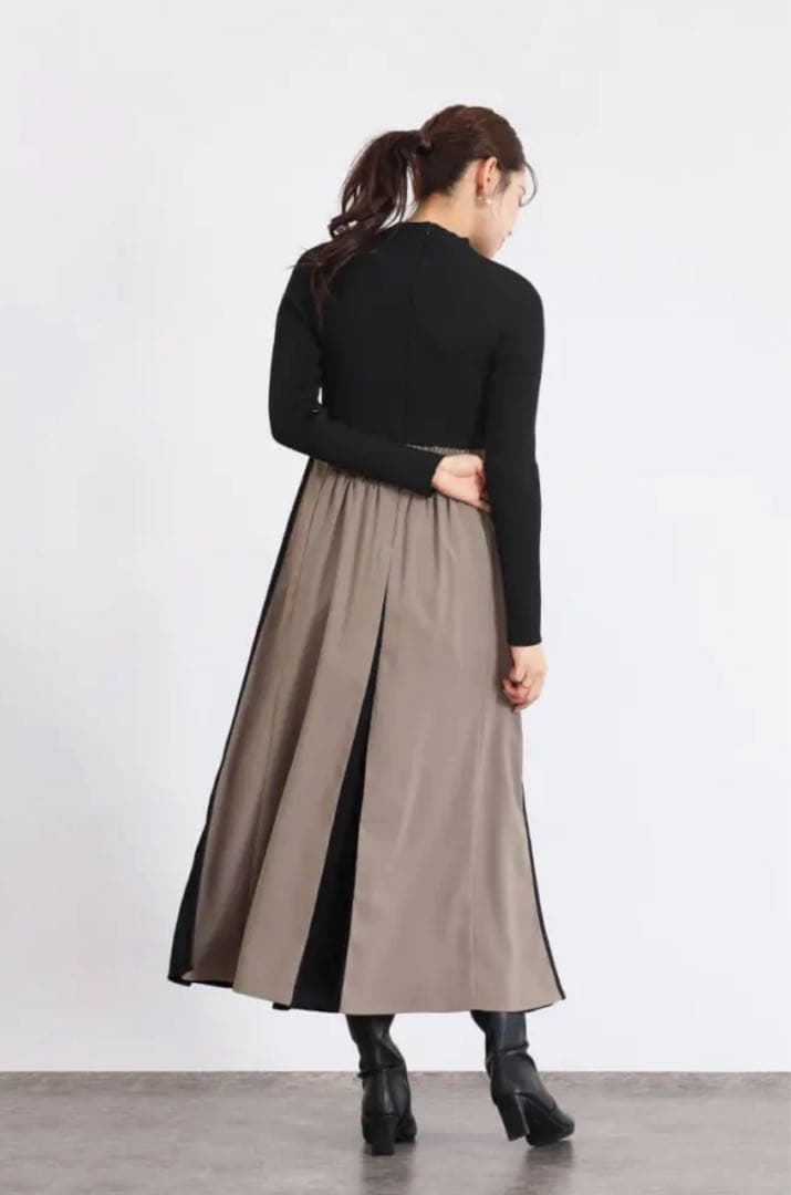 FENNEL配色ニットドッキングワンピース/モカ✖️ブラック