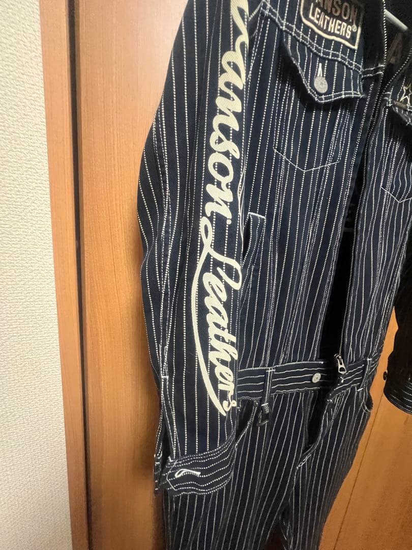 VANSON ウォバッシュストライプオーバーオール Mサイズ
