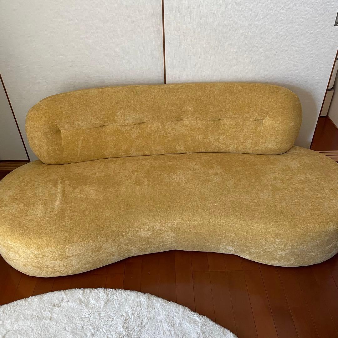 ロータイプ　ソファ 黄色 2.5人 オシャレ マナベインテリアハーツ 美品