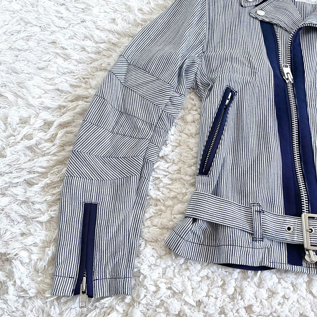 M*n様 美品　サカイ　sacai ストライプ柄　紺　白￼ライダースジャケット