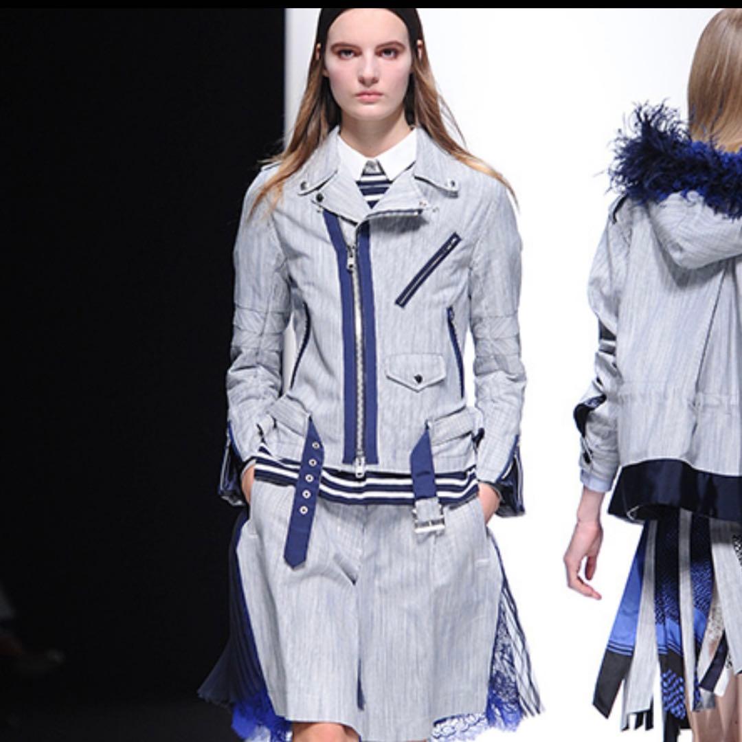 M*n様 美品　サカイ　sacai ストライプ柄　紺　白￼ライダースジャケット