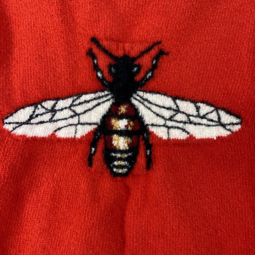 【美品・希少XL】GUCCI 長袖ニット ミケーレ期　レッド　シェリ―ライン　蜂