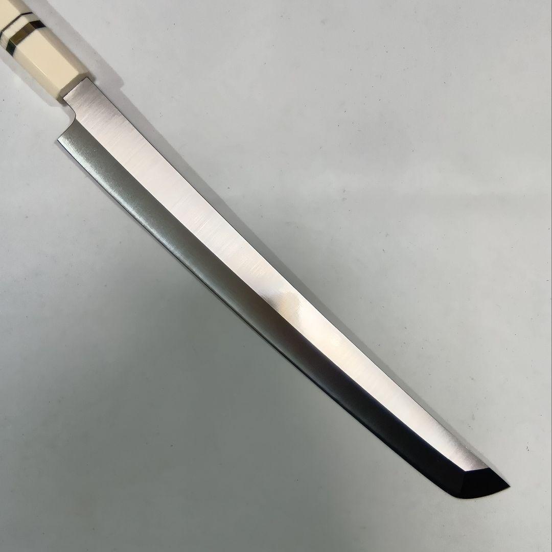 ステン本焼V金10号先丸柳刃包丁30cm人工象牙八角柄