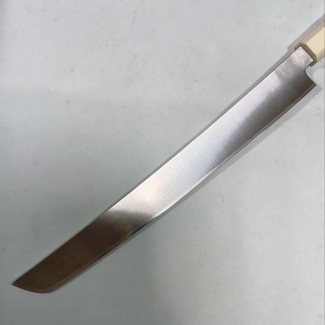 ステン本焼V金10号先丸柳刃包丁30cm人工象牙八角柄