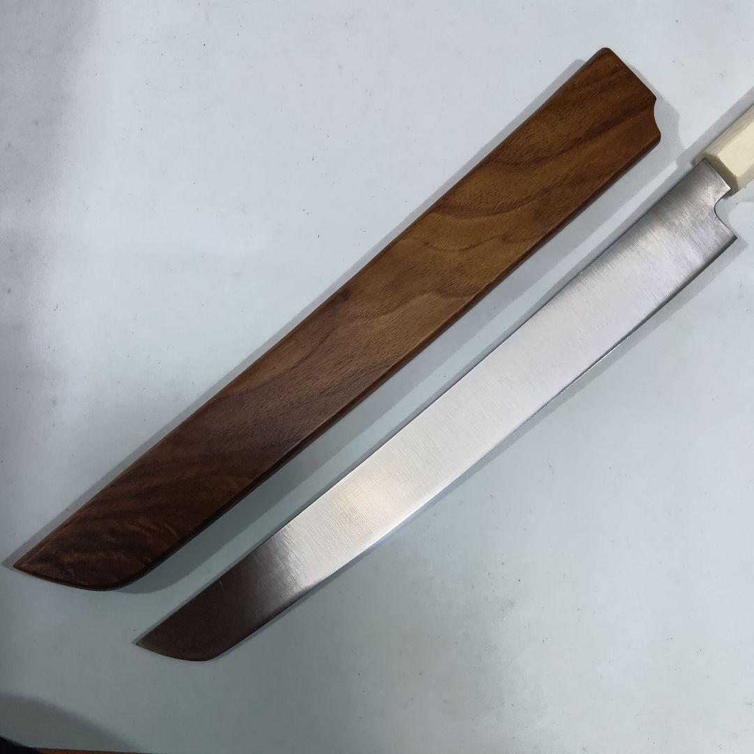 ステン本焼V金10号先丸柳刃包丁30cm人工象牙八角柄