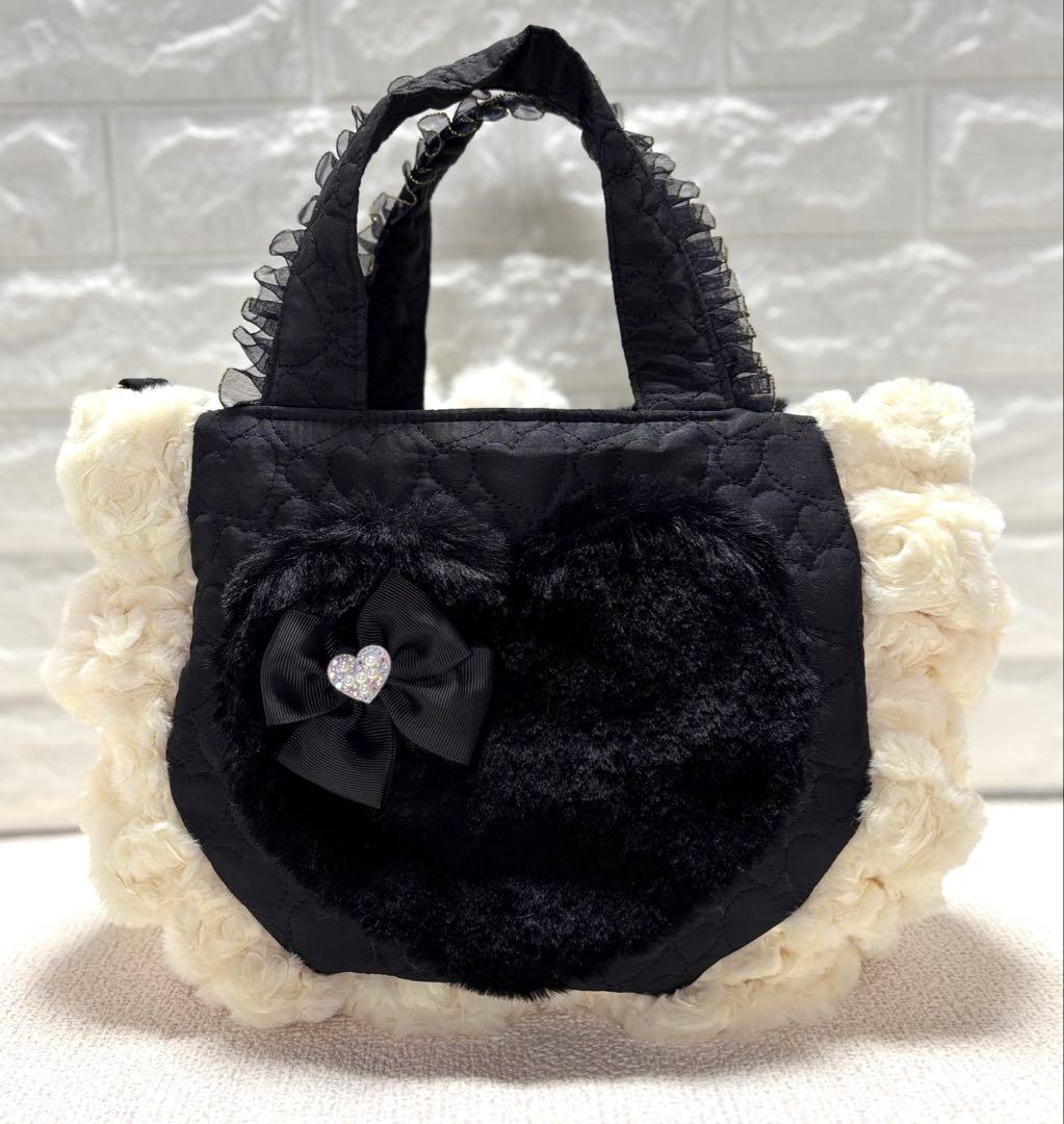 ニ*タ様 コヤンイサムチョン　ハンドメイド　ファーギャザーバッグ　黒うさちゃん