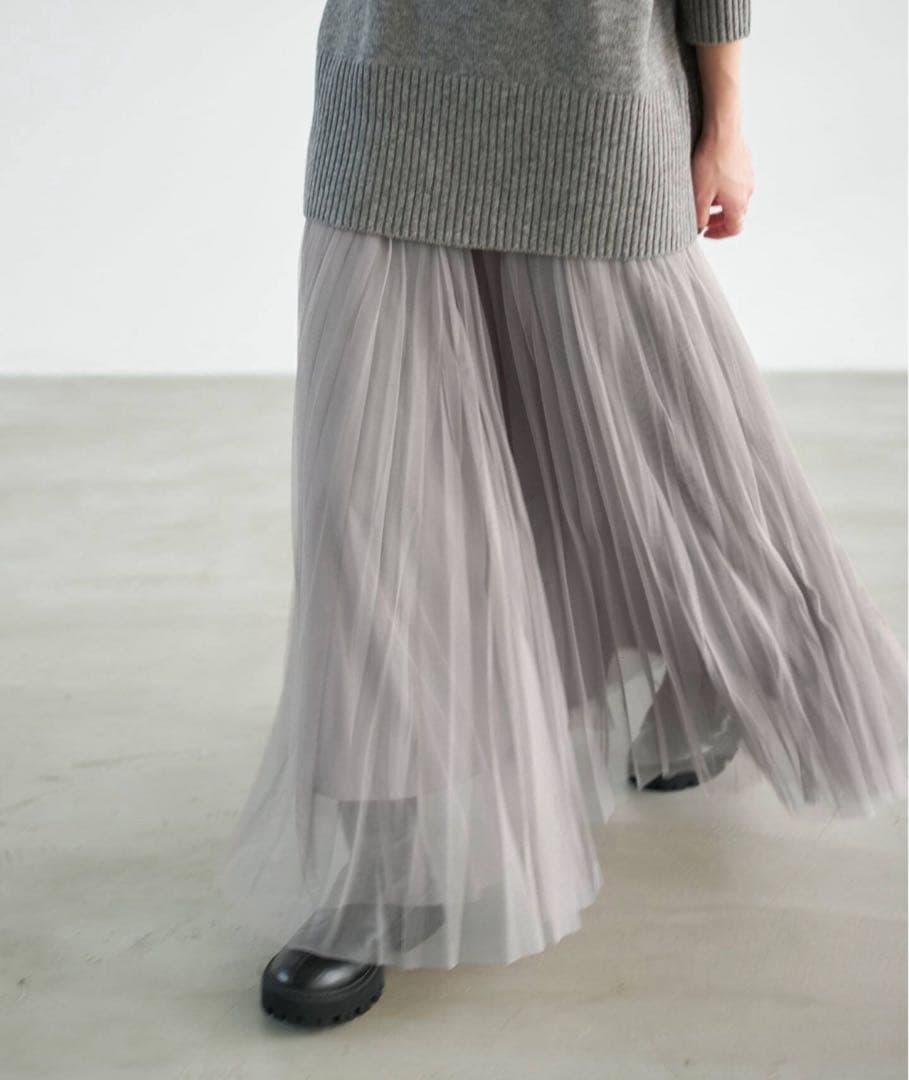ランダムチュールプリーツスカート 36 グレー