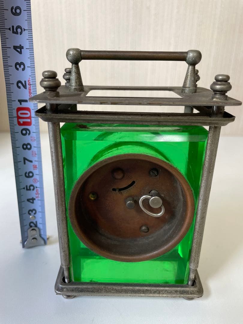 アンティーク　ウランガラス　精工舎　セイコー　手巻置時計