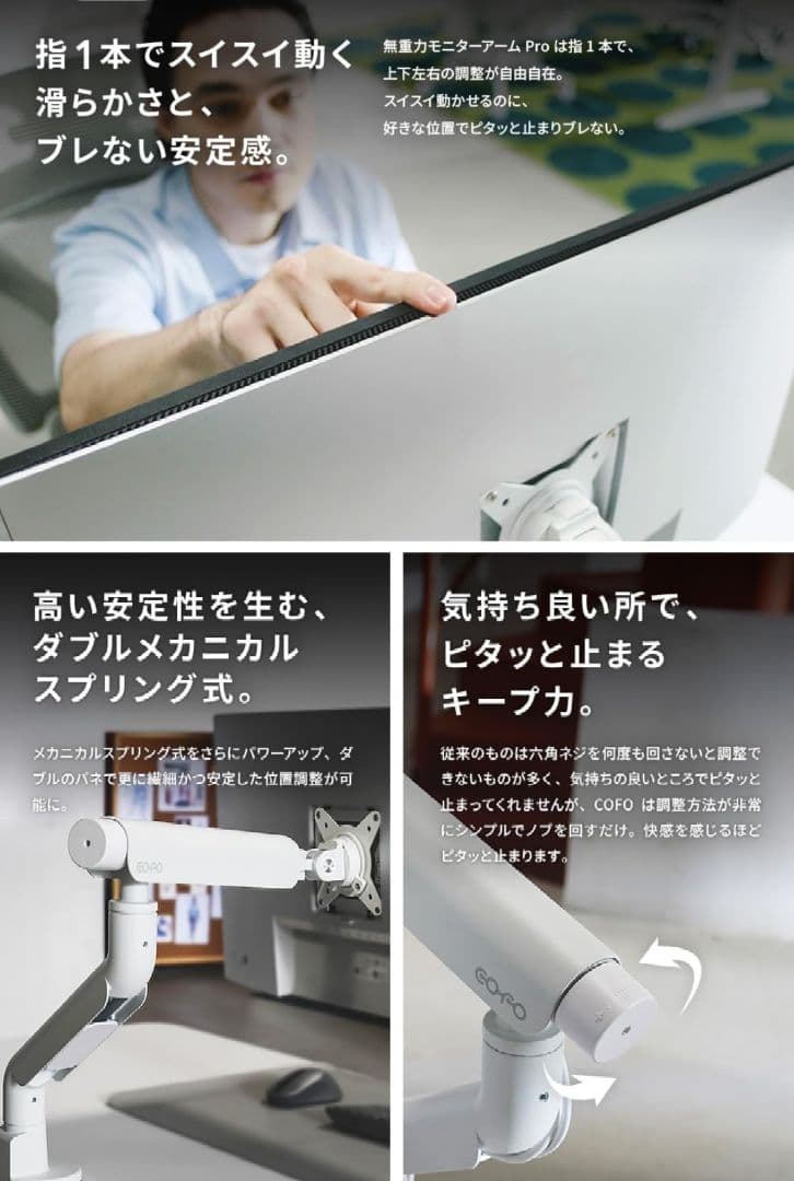 COFO 無重力モニターアーム Pro デュアル 17〜40インチ ブラック