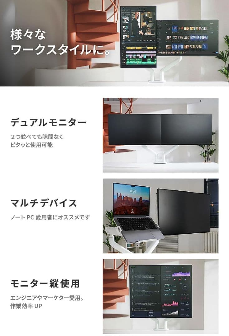 COFO 無重力モニターアーム Pro デュアル 17〜40インチ ブラック