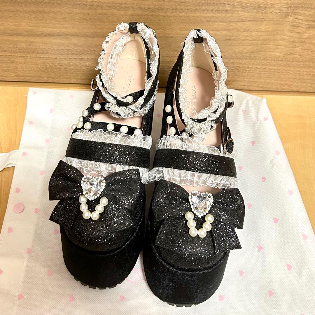 【もえ】アンクルージュ　キラキラグリッターバレエコア厚底シューズ