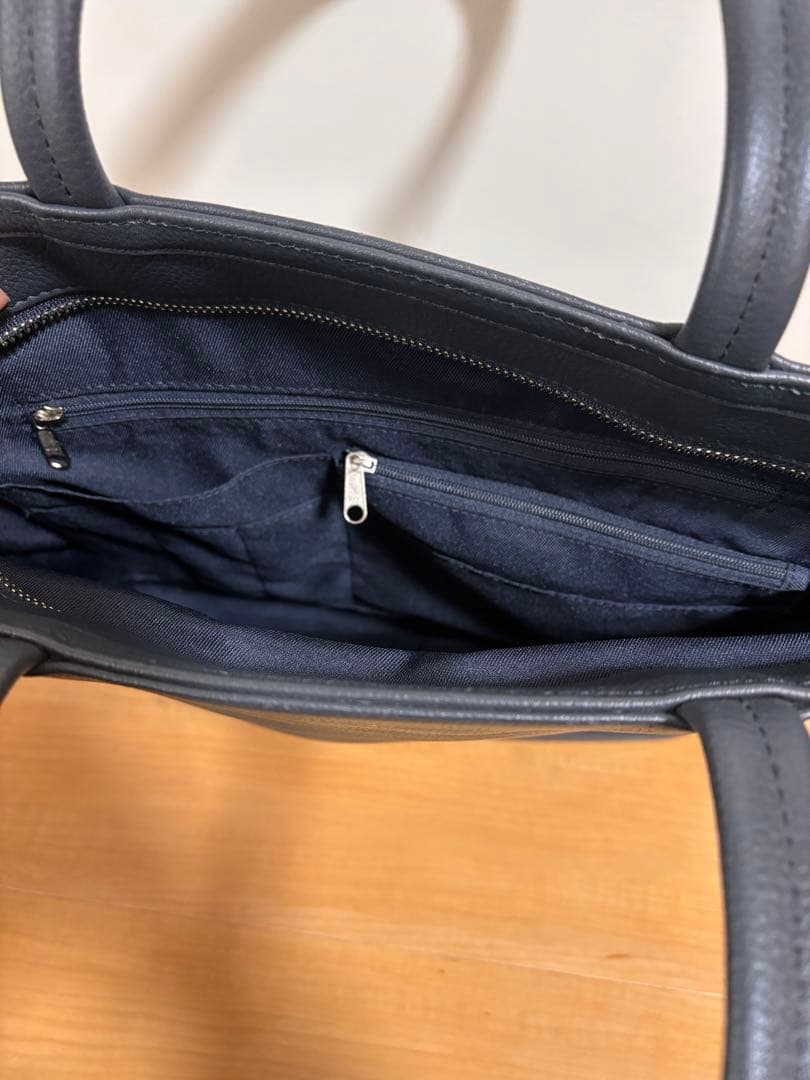 SHIPS レザートートバッグ A4収納可 ネイビー