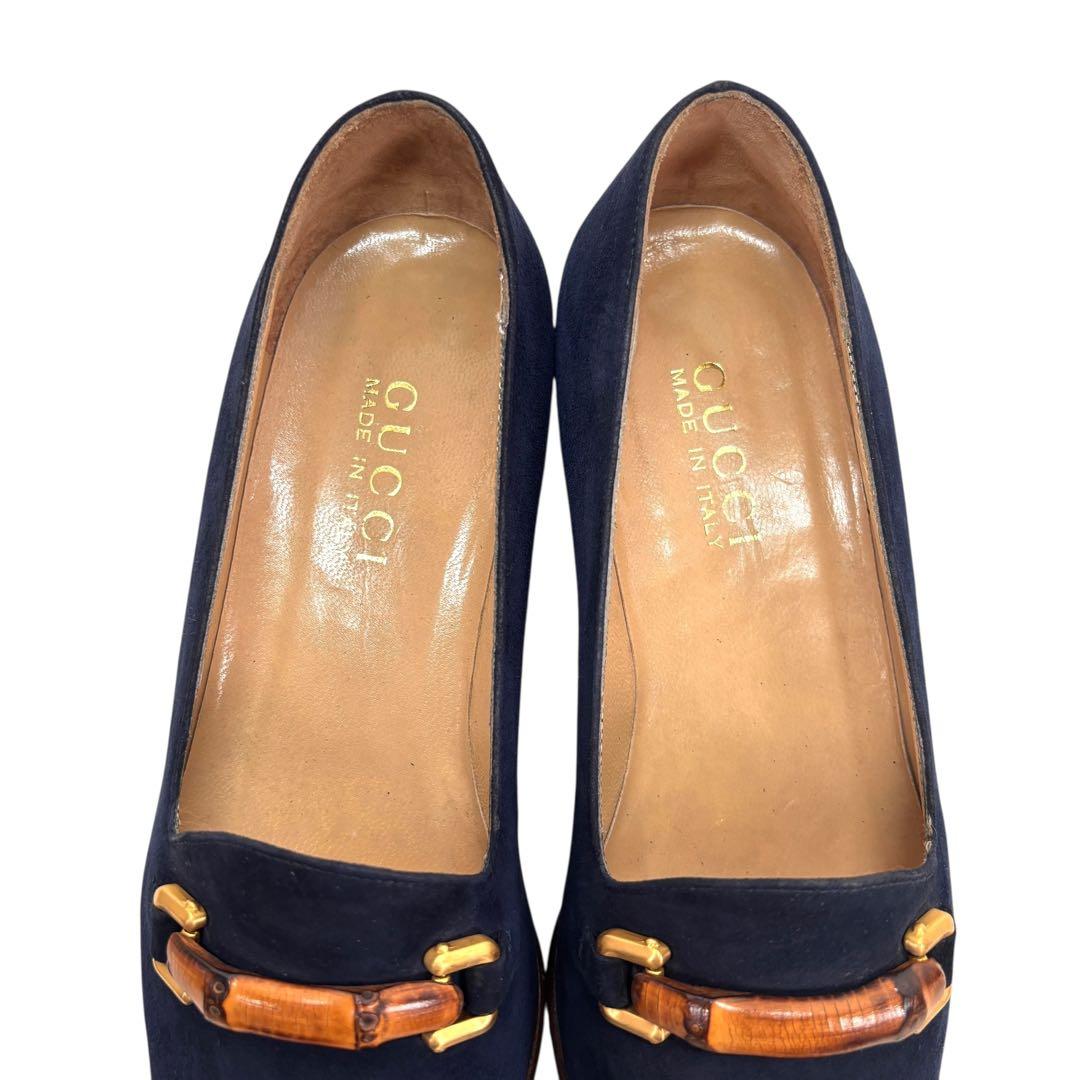 美品 グッチ GUCCI 36 1/2 23.5 スエード ローファー バンブー