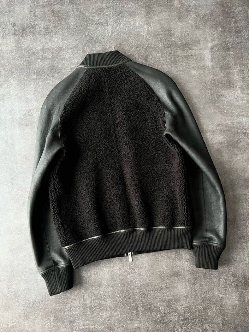 HERMES ムートン切替 リバーシブル！ライダース ブルゾン E4202