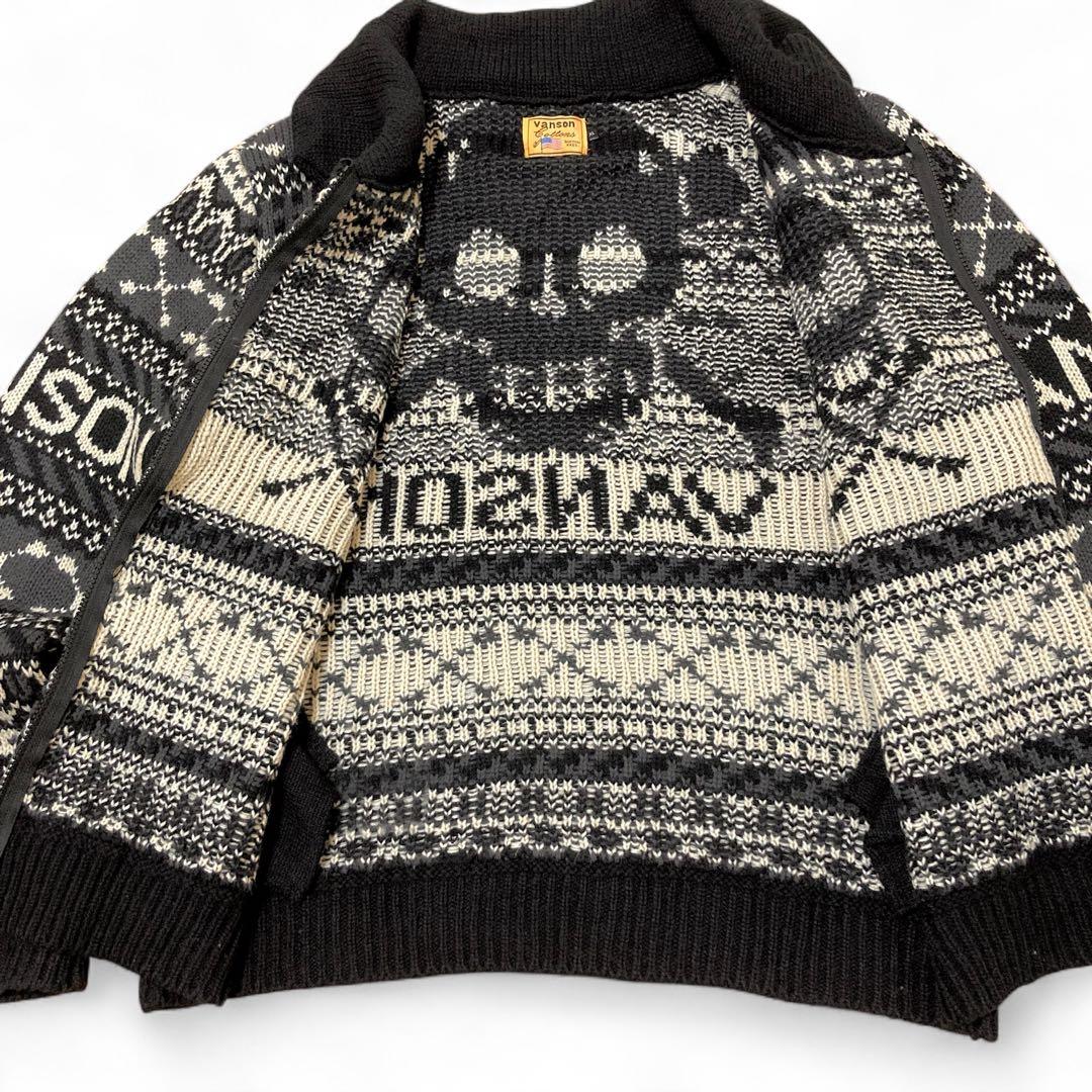 VANSON スカル カウチンセーター ジップアップニット カーディガン XL