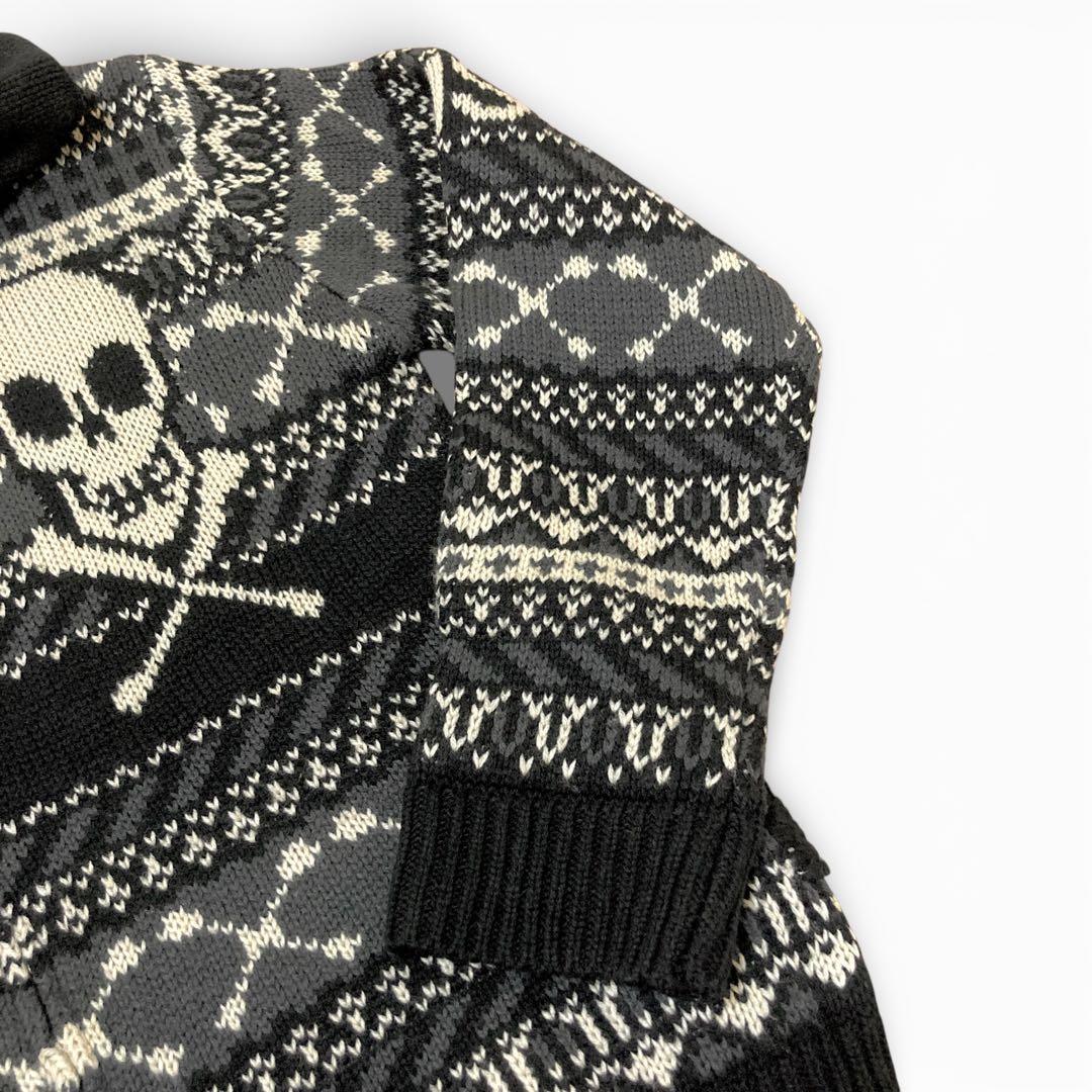 VANSON スカル カウチンセーター ジップアップニット カーディガン XL