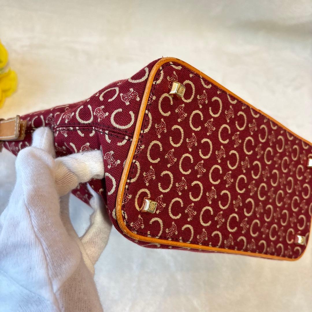 極美品✨　CELINE アクセサリーポーチ　Cマカダム　総柄　キャンバス　赤