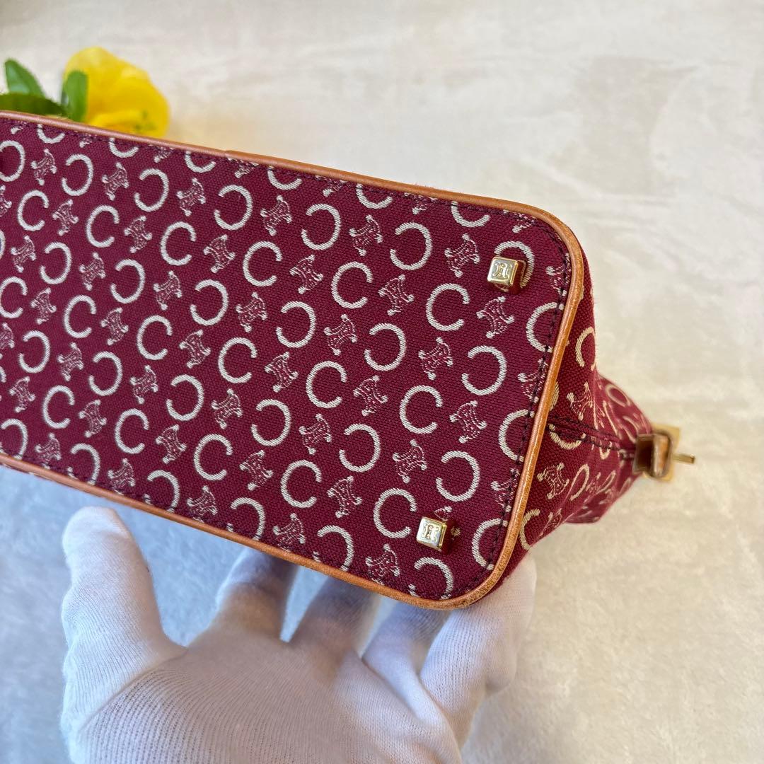 極美品✨　CELINE アクセサリーポーチ　Cマカダム　総柄　キャンバス　赤