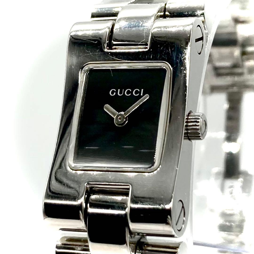 【稼動】 グッチ 腕時計 2305L QZ スクエア 黒文字盤 レディース