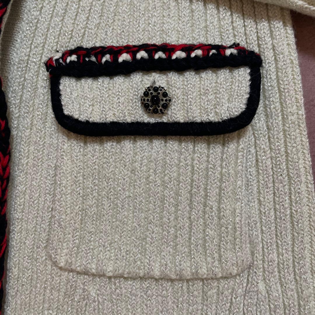 アイボリー リボン付きニットワンピース