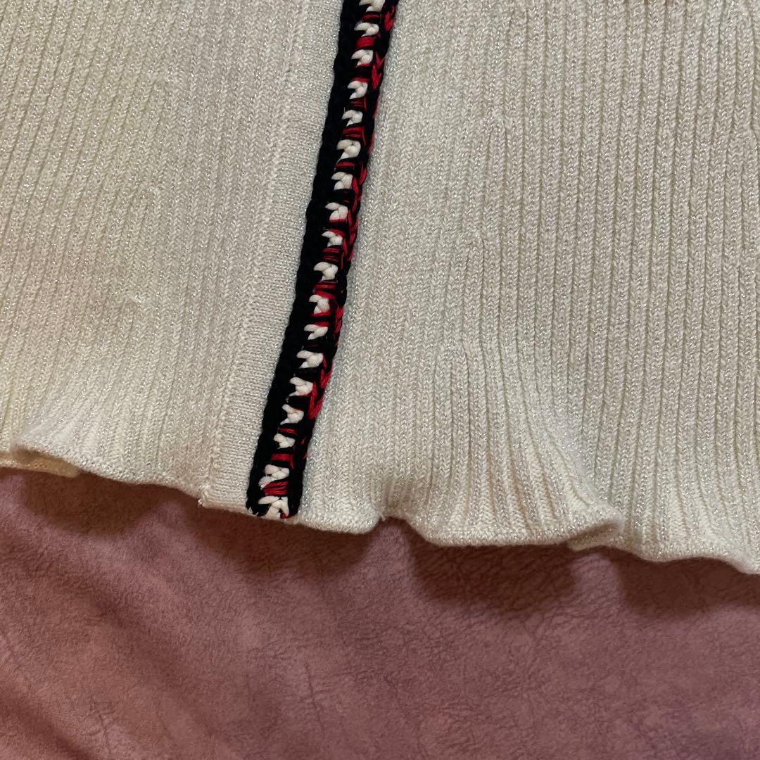 アイボリー リボン付きニットワンピース