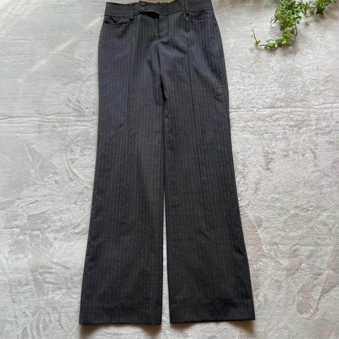 新品タグ付き　洗える　BOSCH ストライプ　パンツスーツ　40号　グレー