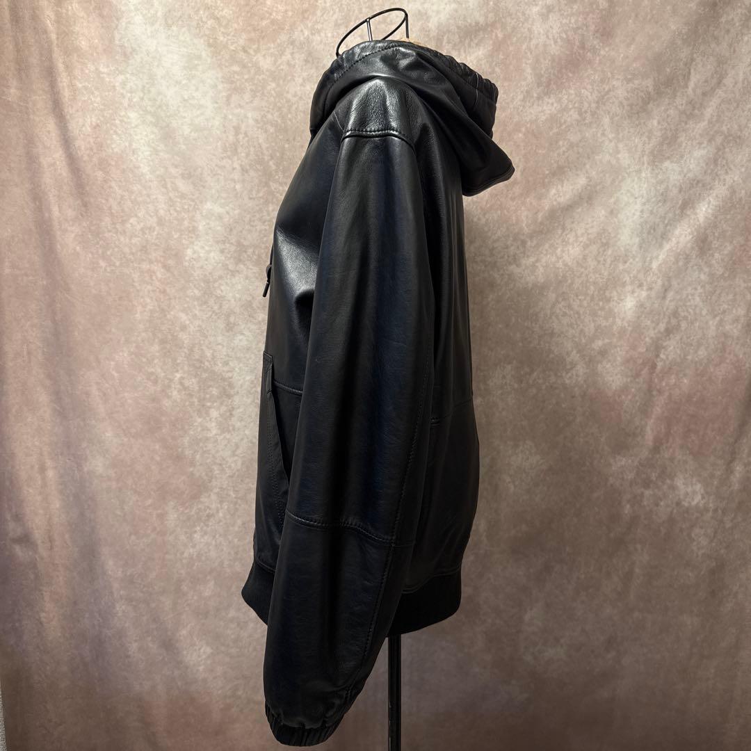 COACH レザーパーカー ラムレザー L フード付き ジップアップ ブラック