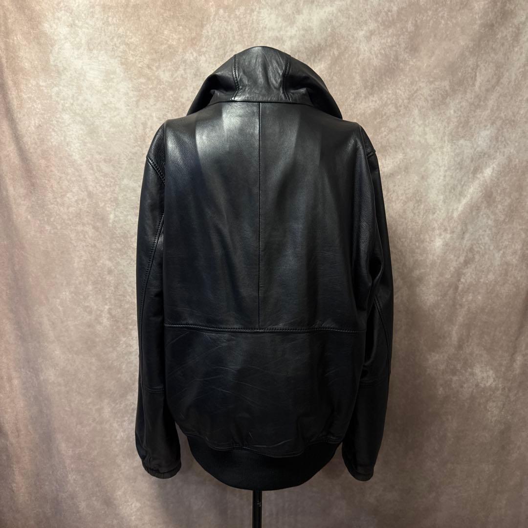 COACH レザーパーカー ラムレザー L フード付き ジップアップ ブラック