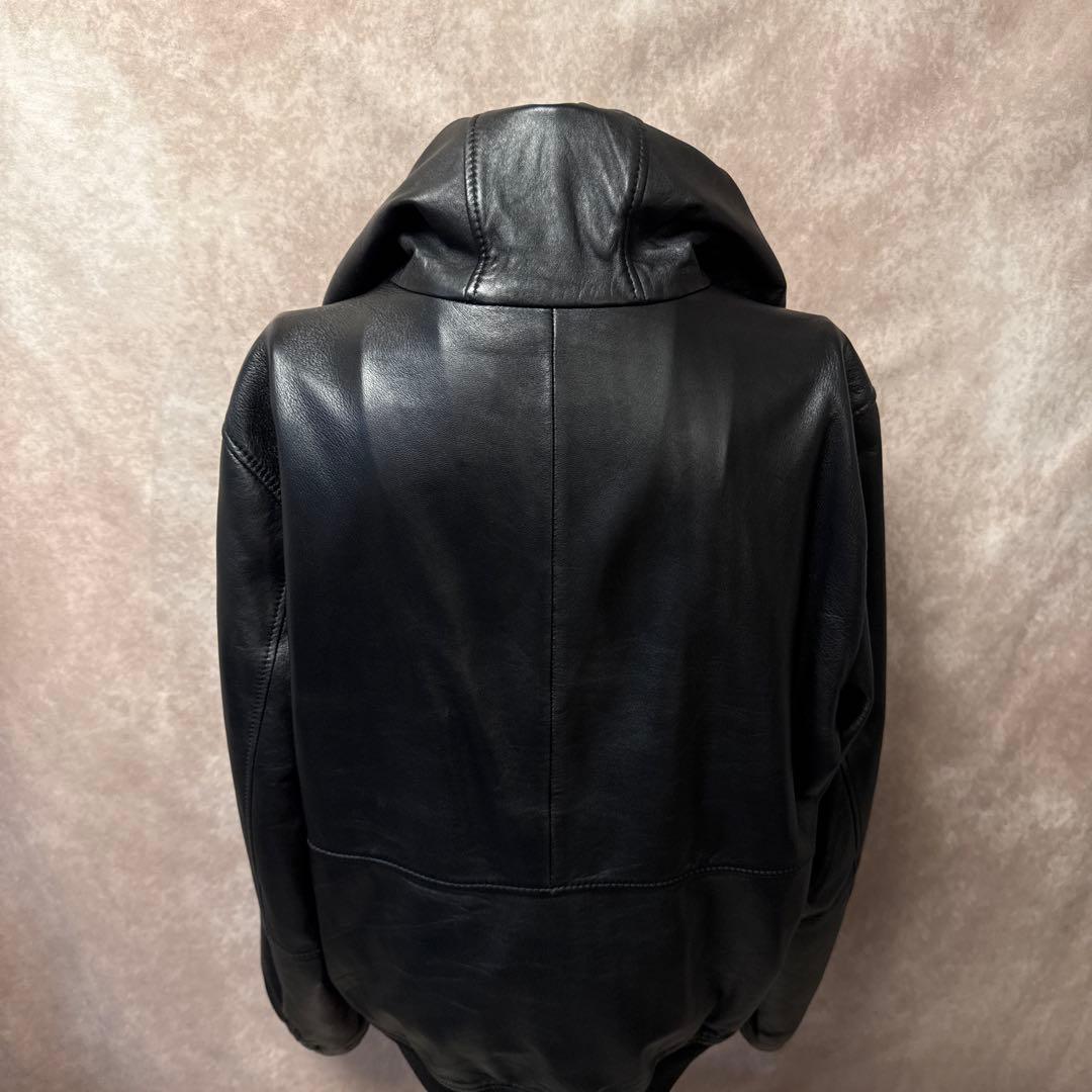 COACH レザーパーカー ラムレザー L フード付き ジップアップ ブラック