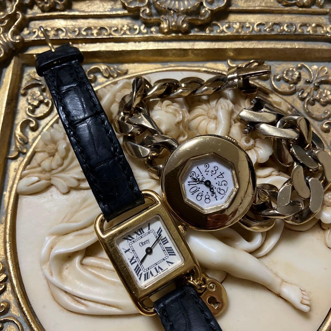 格安！！稼動品！オブレイObrey腕時計２点！金色ベルメイユ&チャーム付き