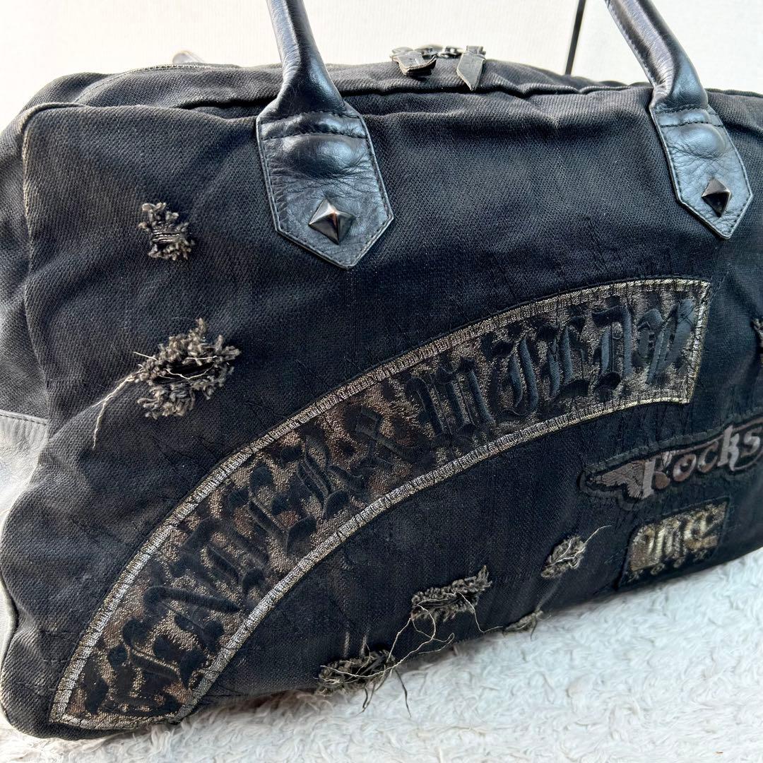 Roen ロエン ボストン トートバッグ 黒 ダメージ加工 スカル ブラック