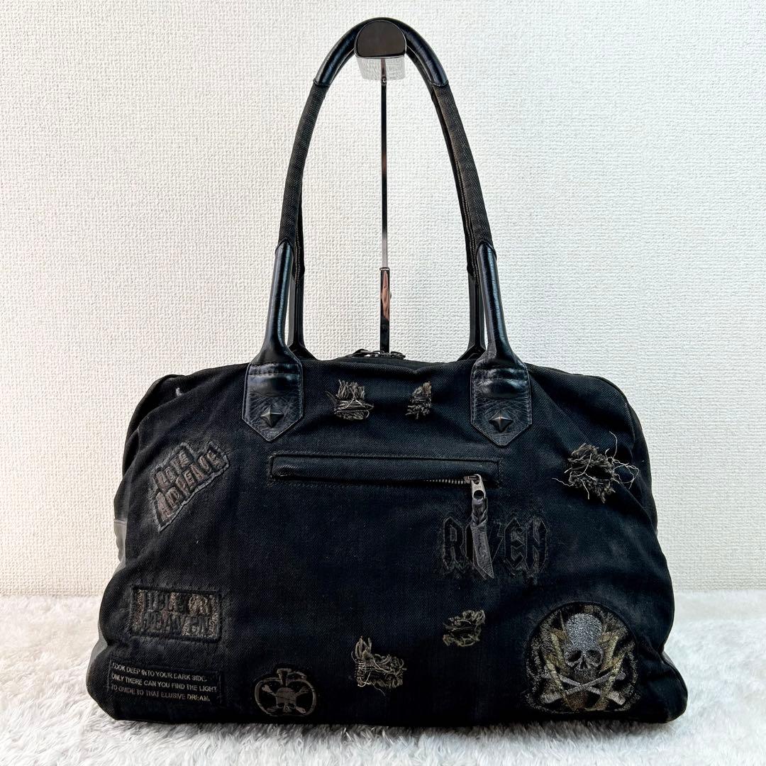 Roen ロエン ボストン トートバッグ 黒 ダメージ加工 スカル ブラック