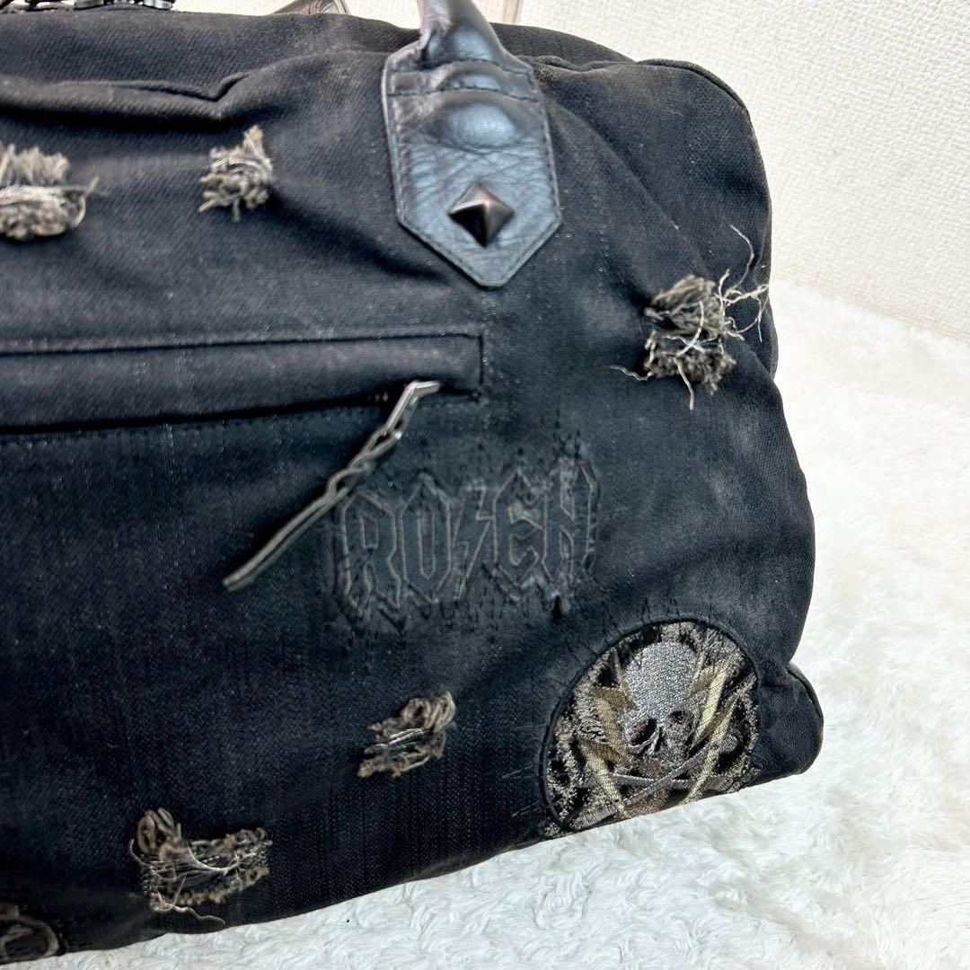 Roen ロエン ボストン トートバッグ 黒 ダメージ加工 スカル ブラック