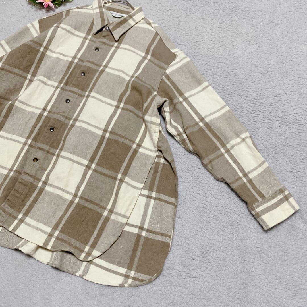 【アンユーズド】オーバーサイズ チェック スリット シャツ ウール コットン 3