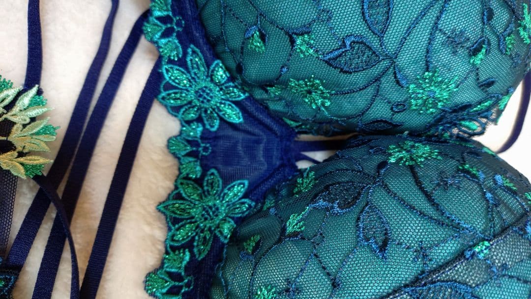 サルートブラジャーショーツセット ネイビー/エメラルドグリーン67g F70 M