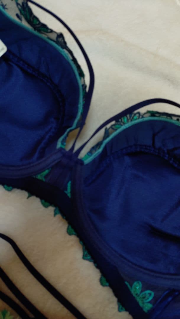 サルートブラジャーショーツセット ネイビー/エメラルドグリーン67g F70 M