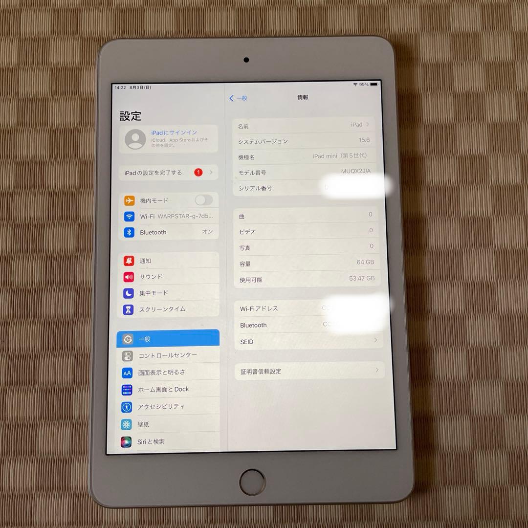 中古品 Apple iPad mini 第5世代 Wi-Fi 64GB シルバー
