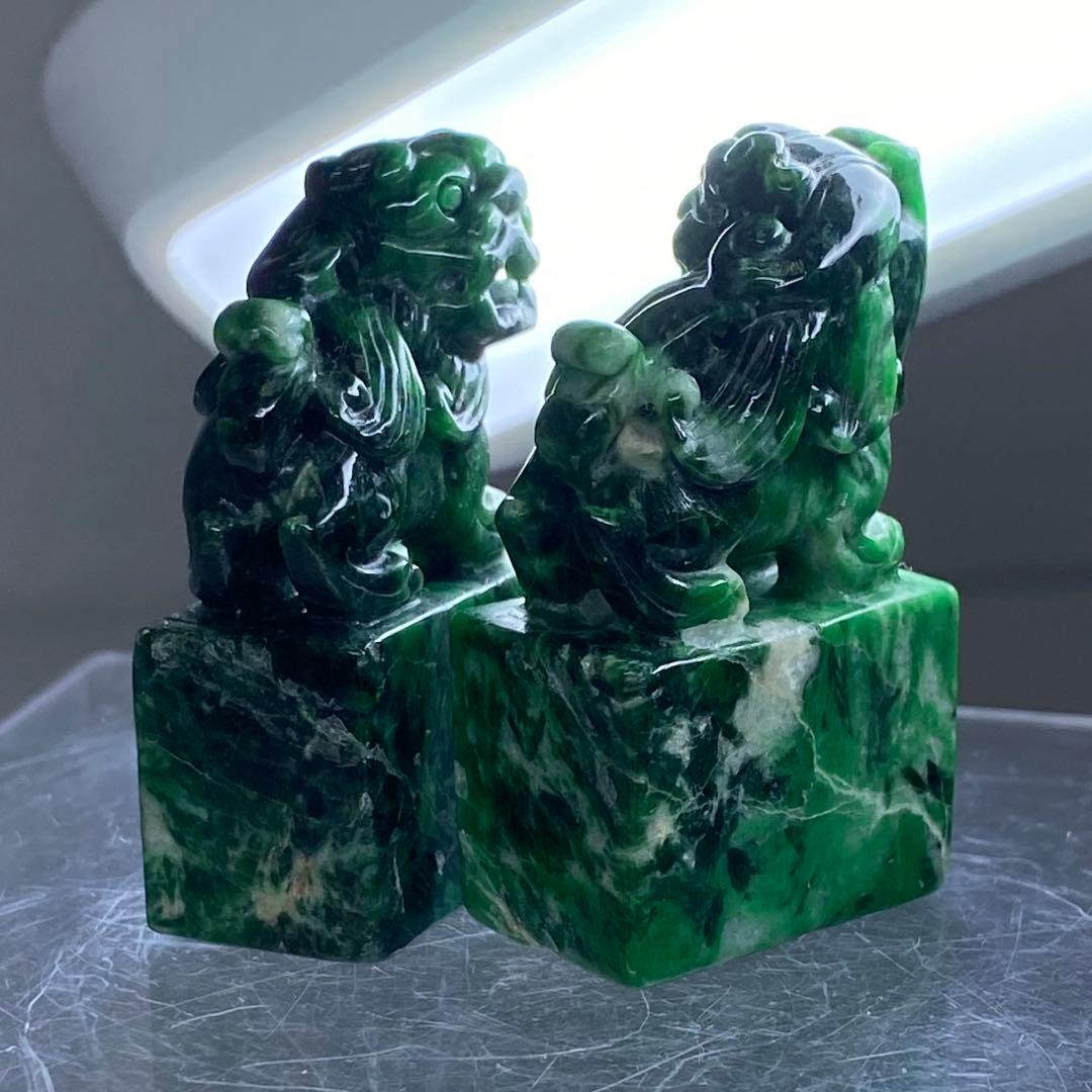 本翡翠　獅子印材一対　90g 東Y7-0212ア㉜タニチ