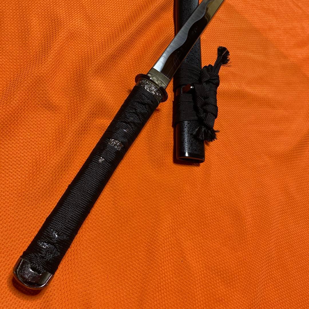 高級模造刀 黒柄黒鮫皮 鍔無し 忍者拵え 直刀