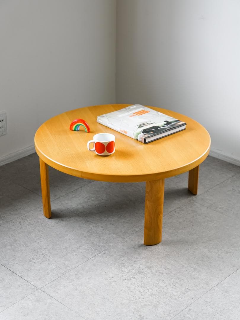 90's \"フクダクラフト\"天然木 円卓/ローテーブル 折りたたみ モダン